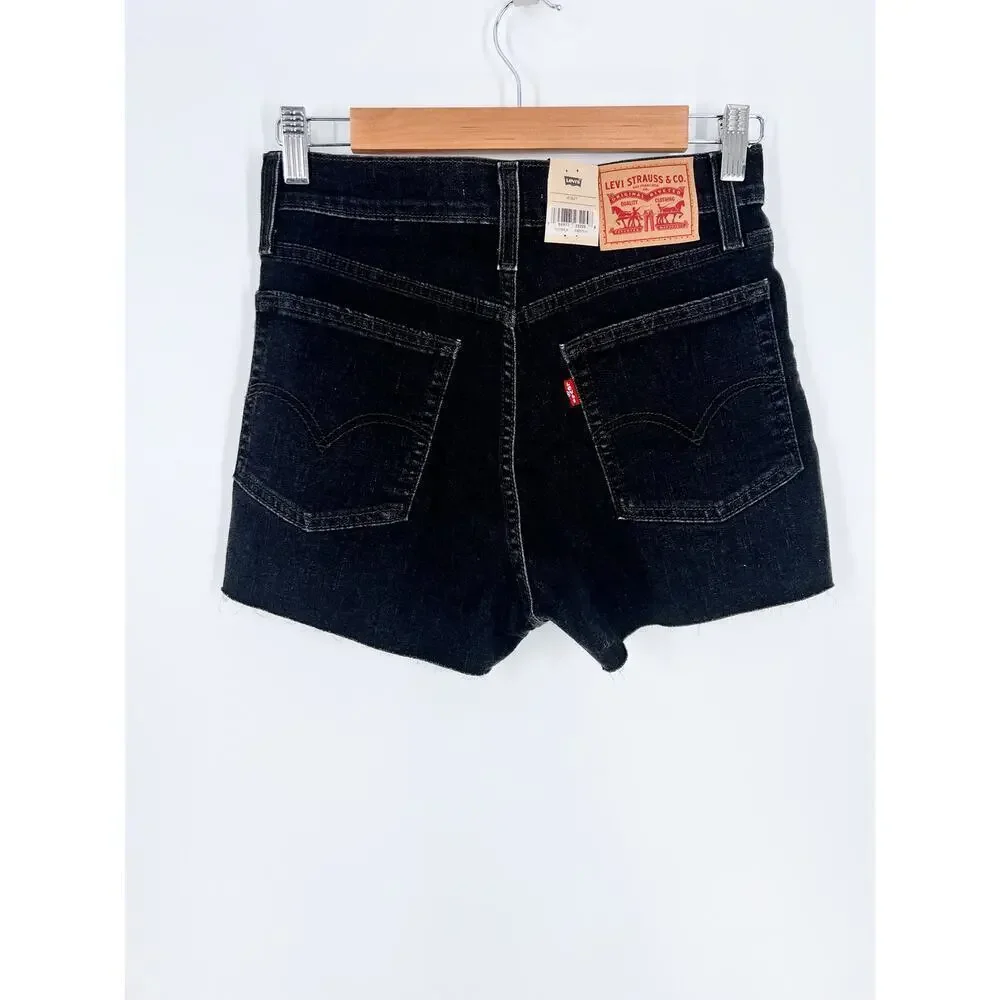 NWT Levi’s Frayed Hem High Rise Shorts in Lunar Black Size 27